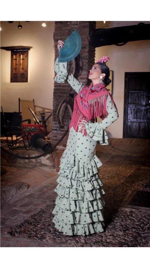 VESTIDO DE FLAMENCA ROSA VERDE