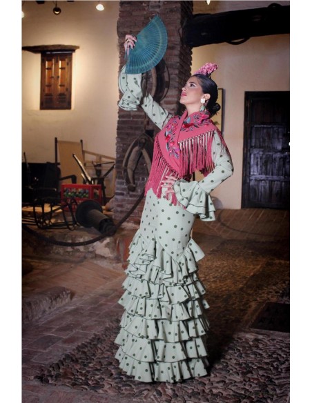 VESTIDO DE FLAMENCA ROSA VERDE