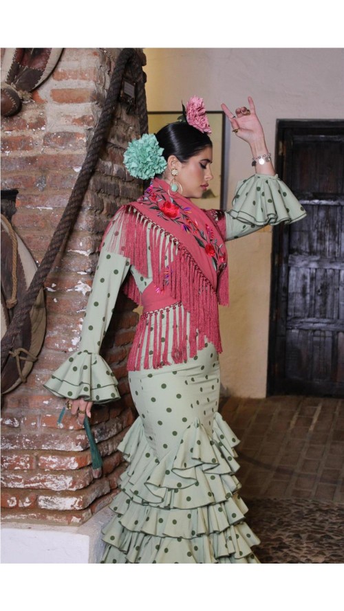 VESTIDO DE FLAMENCA ROSA VERDE
