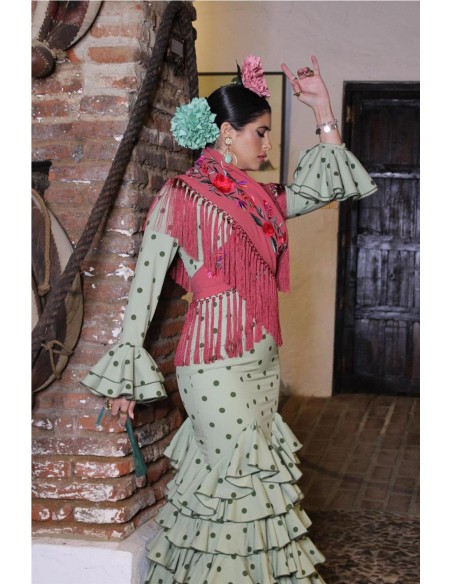 VESTIDO DE FLAMENCA ROSA VERDE