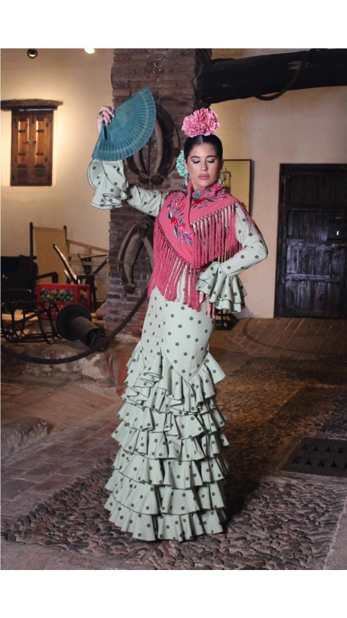 VESTIDO DE FLAMENCA ROSA VERDE