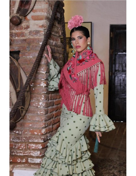 VESTIDO DE FLAMENCA ROSA VERDE