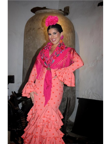 VESTIDO DE FLAMENCA ROSA NARANJA