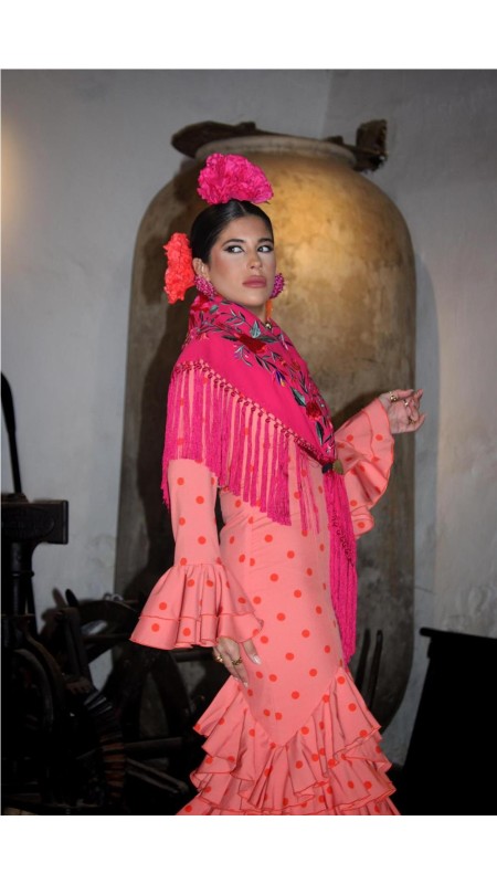 VESTIDO DE FLAMENCA ROSA NARANJA 2