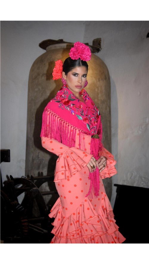 VESTIDO DE FLAMENCA ROSA NARANJA