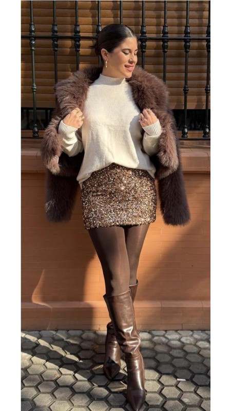 FALDA LENTEJUELAS MARRON