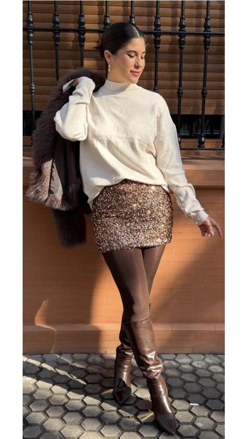 FALDA LENTEJUELAS MARRON