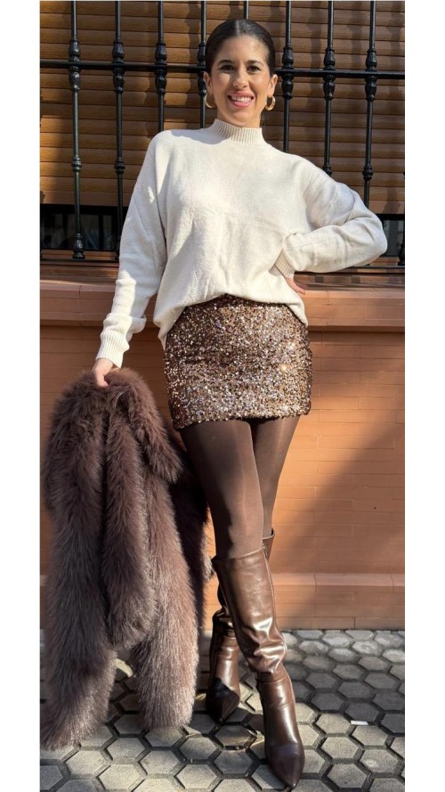 FALDA LENTEJUELAS MARRON