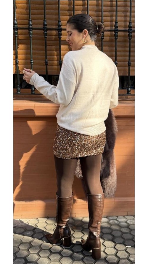 FALDA LENTEJUELAS MARRON