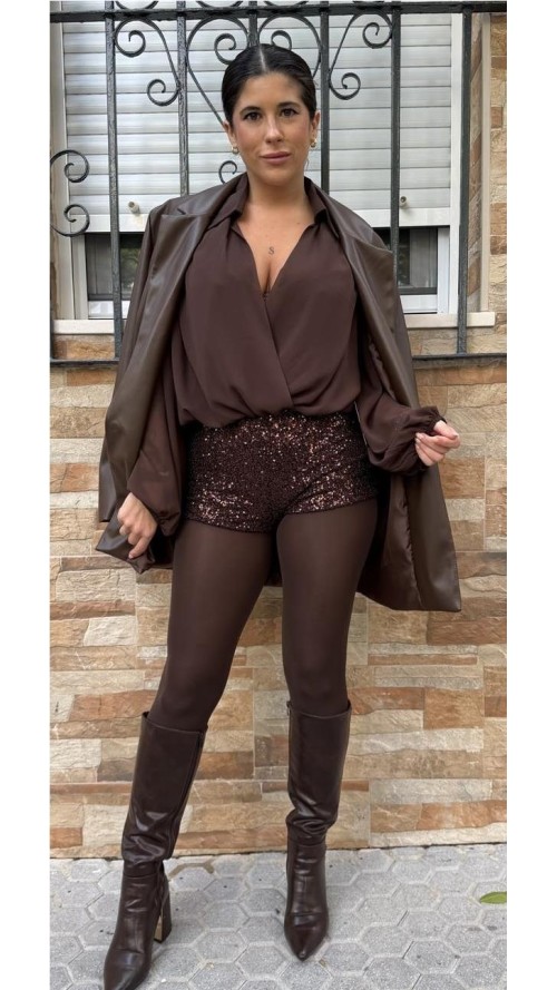 SHORT LENTEJUELAS MARRON