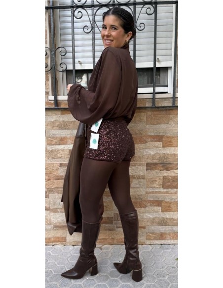 SHORT LENTEJUELAS MARRON