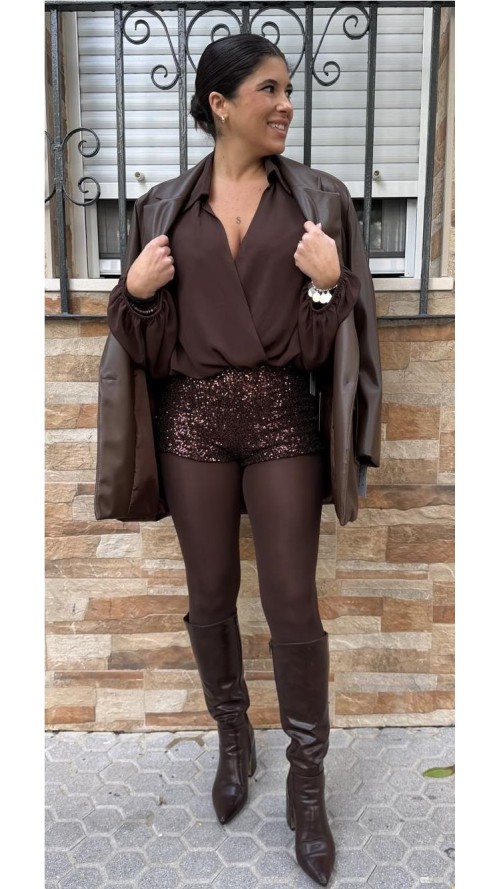 SHORT LENTEJUELAS MARRON