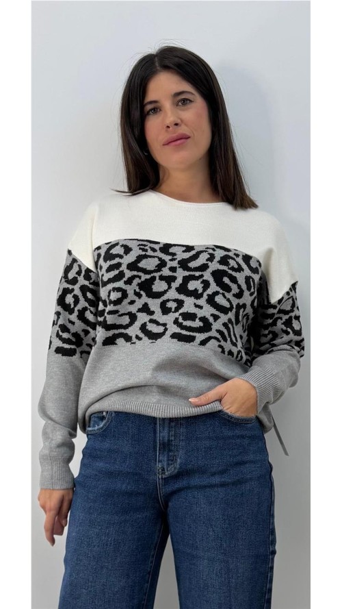 JERSEY PRINT BICOLOR GRIS