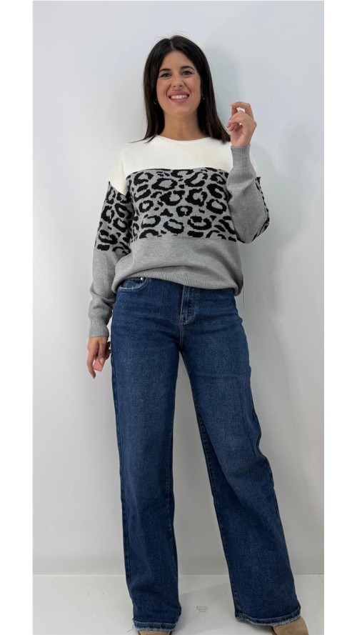 JERSEY PRINT BICOLOR GRIS