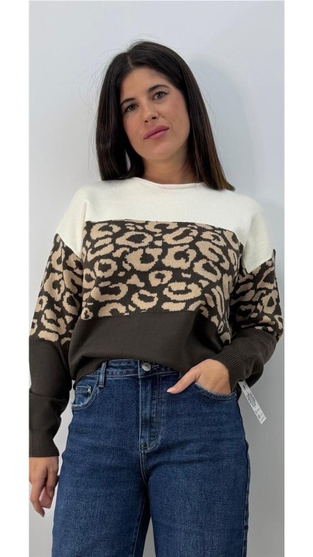 JERSEY PRINT BICOLOR MARRON