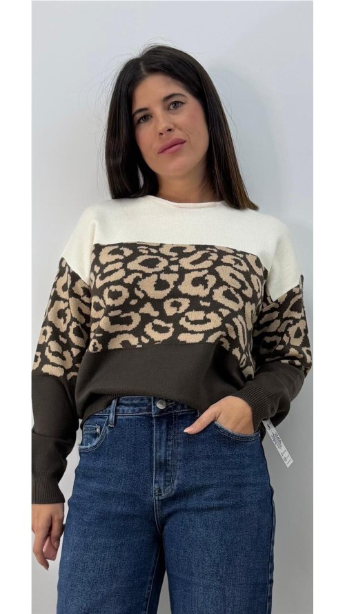 JERSEY PRINT BICOLOR MARRON