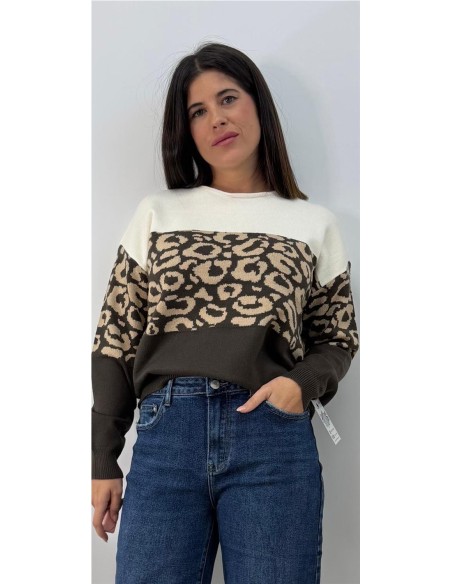 JERSEY PRINT BICOLOR MARRON