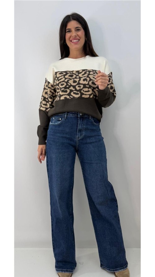 JERSEY PRINT BICOLOR MARRON