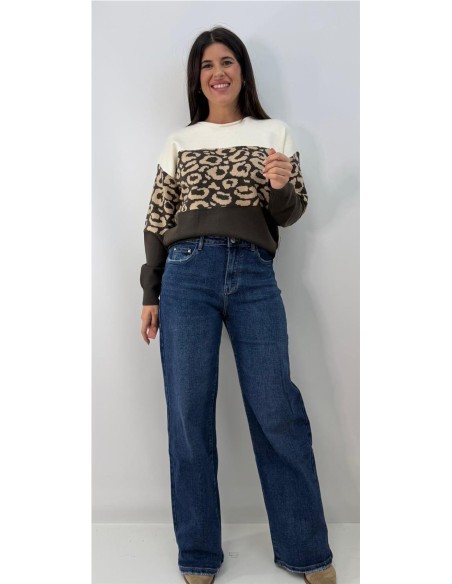 JERSEY PRINT BICOLOR MARRON