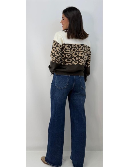 JERSEY PRINT BICOLOR MARRON