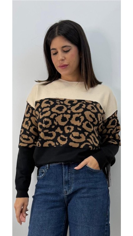 JERSEY PRINT BICOLOR CAMEL