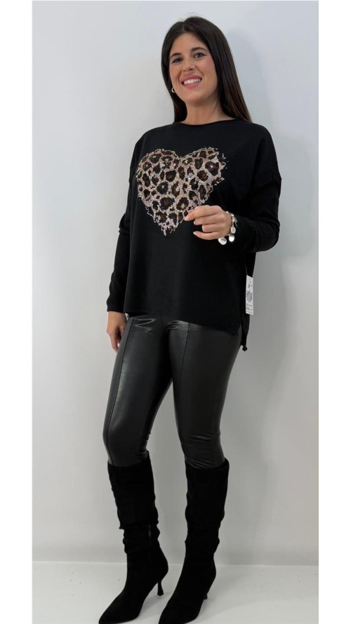 JERSEY CORAZON PRINT NEGRO