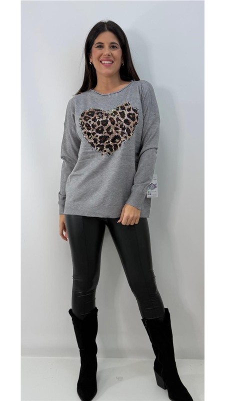 JERSEY CORAZON PRINT GRIS