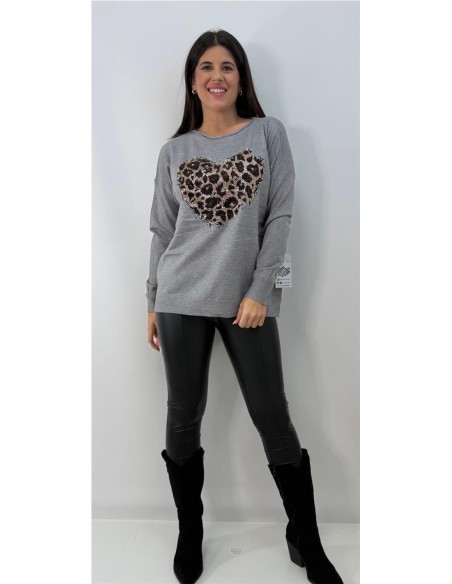 JERSEY CORAZON PRINT GRIS