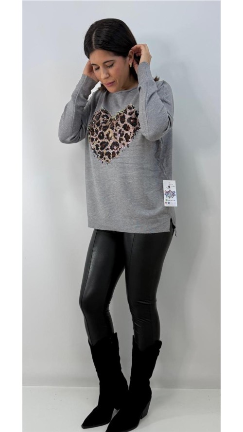 JERSEY CORAZON PRINT GRIS