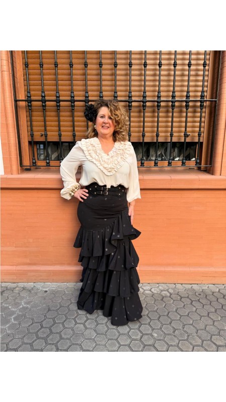 FALDA CORDOBA ESTAMPADO LUNAR NEGRO