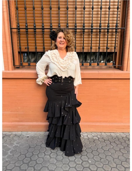 FALDA CORDOBA ESTAMPADO LUNAR NEGRO