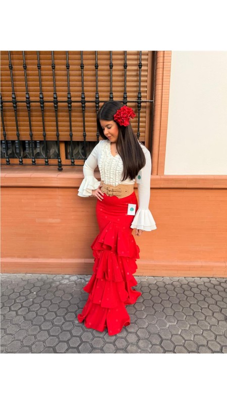 FALDA CORDOBA ESTAMPADO LUNAR ROJO