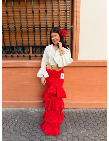 FALDA CORDOBA ESTAMPADO LUNAR ROJO