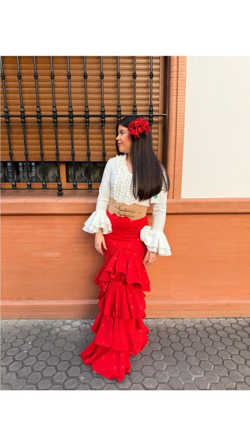 FALDA CORDOBA ESTAMPADO LUNAR ROJO