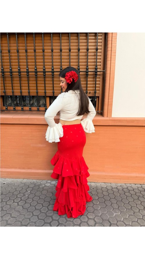 FALDA CORDOBA ESTAMPADO LUNAR ROJO