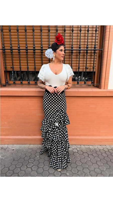 FALDA CORDOBA LUNARES NEGRO