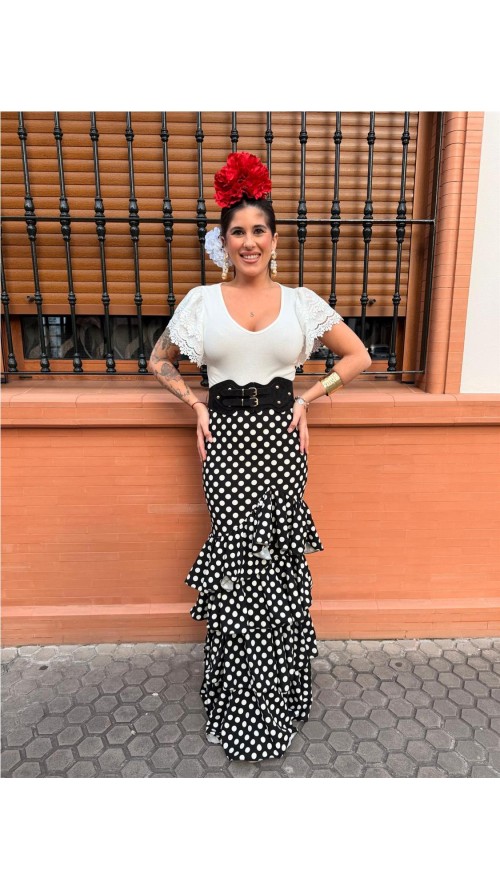 FALDA CORDOBA LUNARES NEGRO