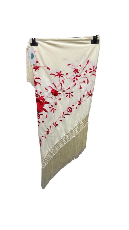 MANTON BORDADO AL TONO BEIG Y ROJO