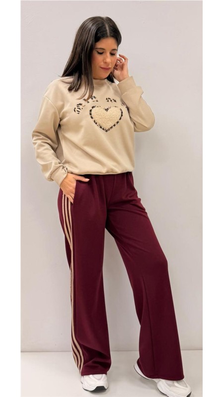 PANTALON 3 RAYAS BURDEOS