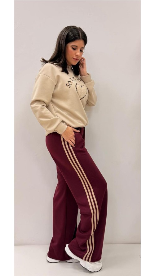 PANTALON 3 RAYAS BURDEOS