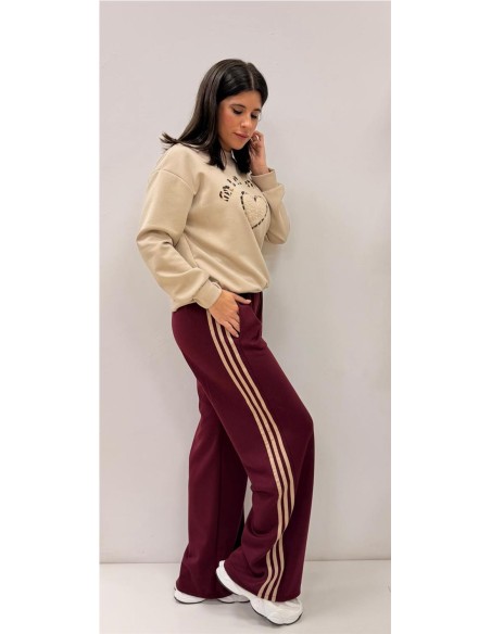 PANTALON 3 RAYAS BURDEOS