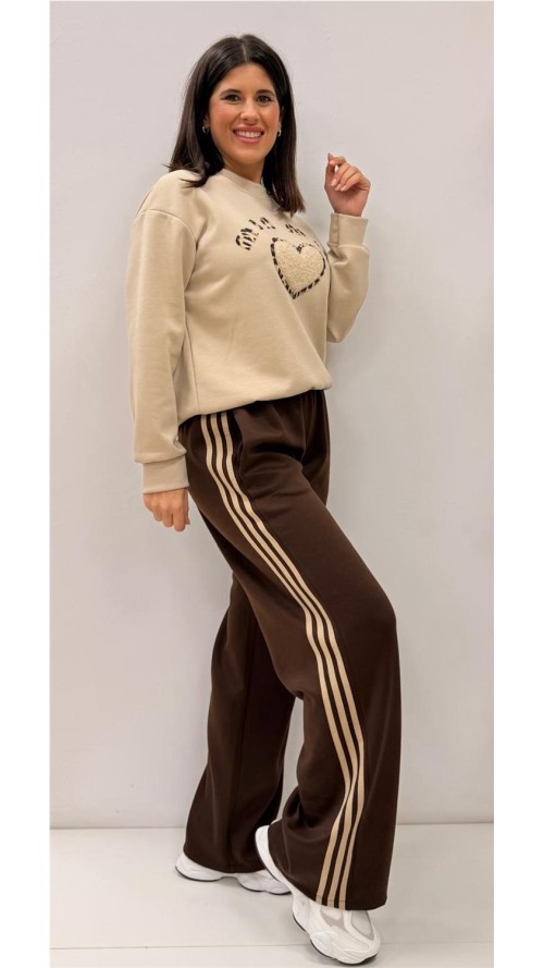 PANTALON 3 RAYAS MARRON