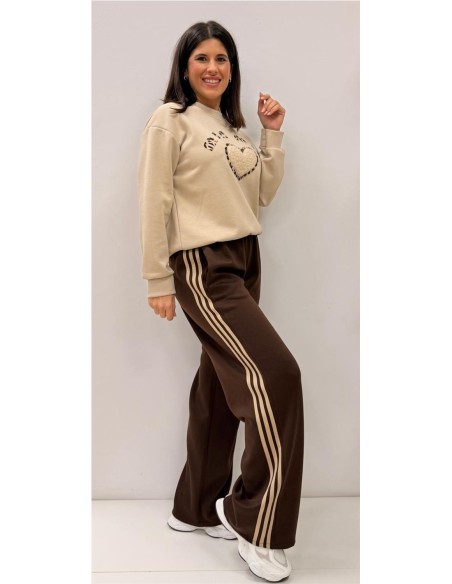 PANTALON 3 RAYAS MARRON