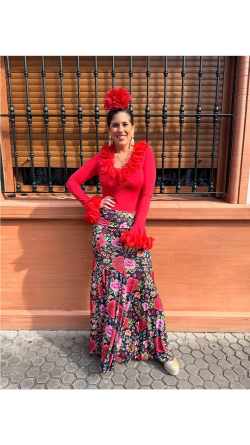 FALDA ENSAYO ESTAMPADA ROJO