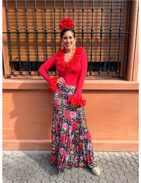 FALDA ENSAYO ESTAMPADA ROJO