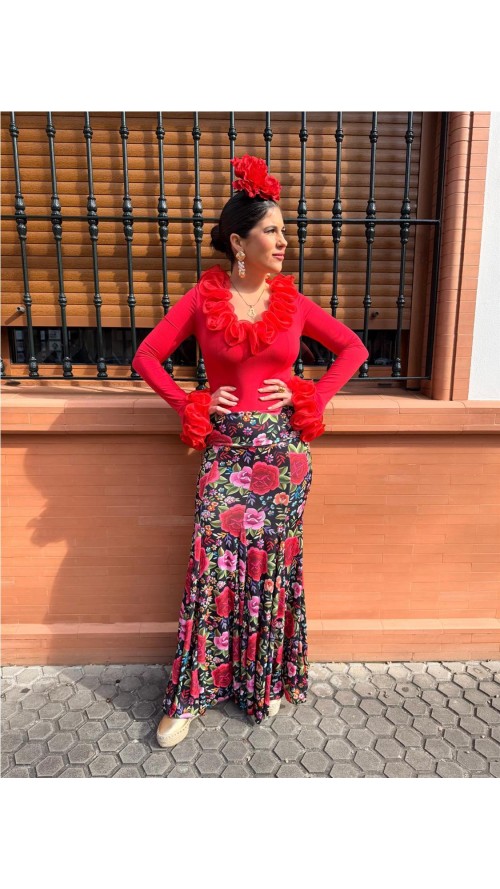 FALDA ENSAYO ESTAMPADA ROJO