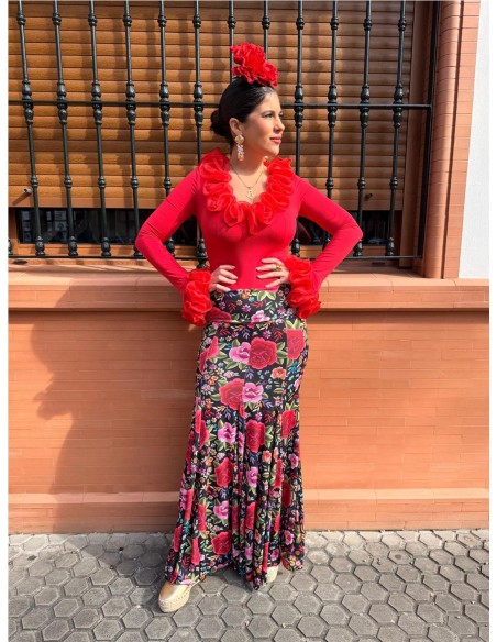 FALDA ENSAYO ESTAMPADA ROJO