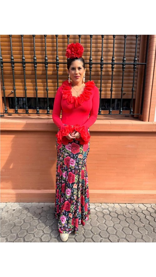 FALDA ENSAYO ESTAMPADA ROJO