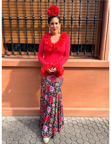 FALDA ENSAYO ESTAMPADA ROJO