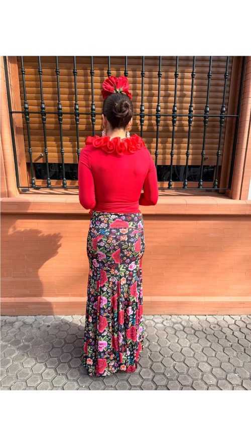 FALDA ENSAYO ESTAMPADA ROJO